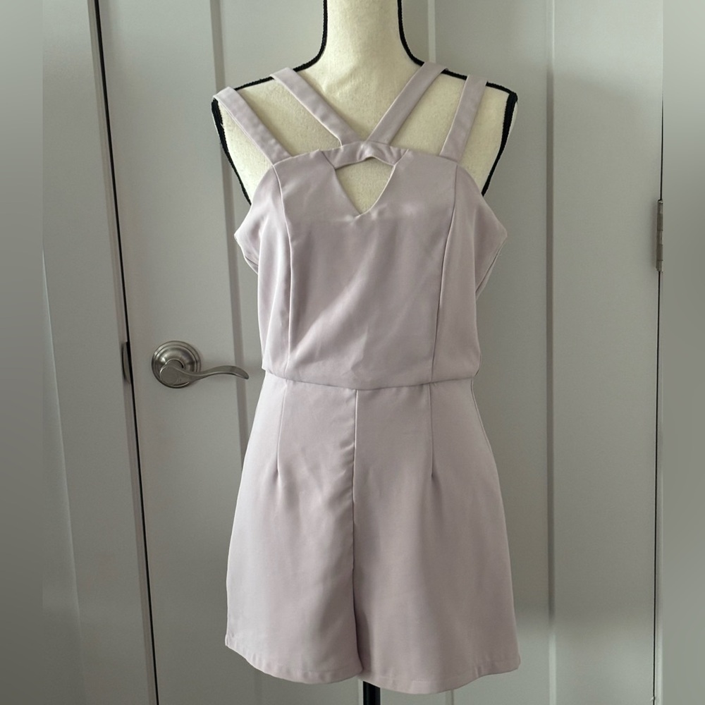 Lavender short jumpsuit.  Zip back with straps at shoulders.  Comfy!! Size M